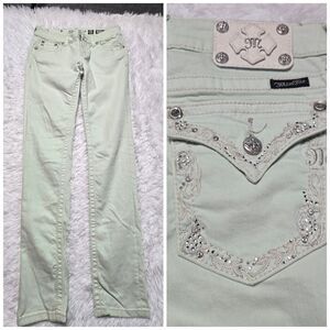Miss Me Lime Green Embellished Low Rise Skinny Jeans Size 30x32
